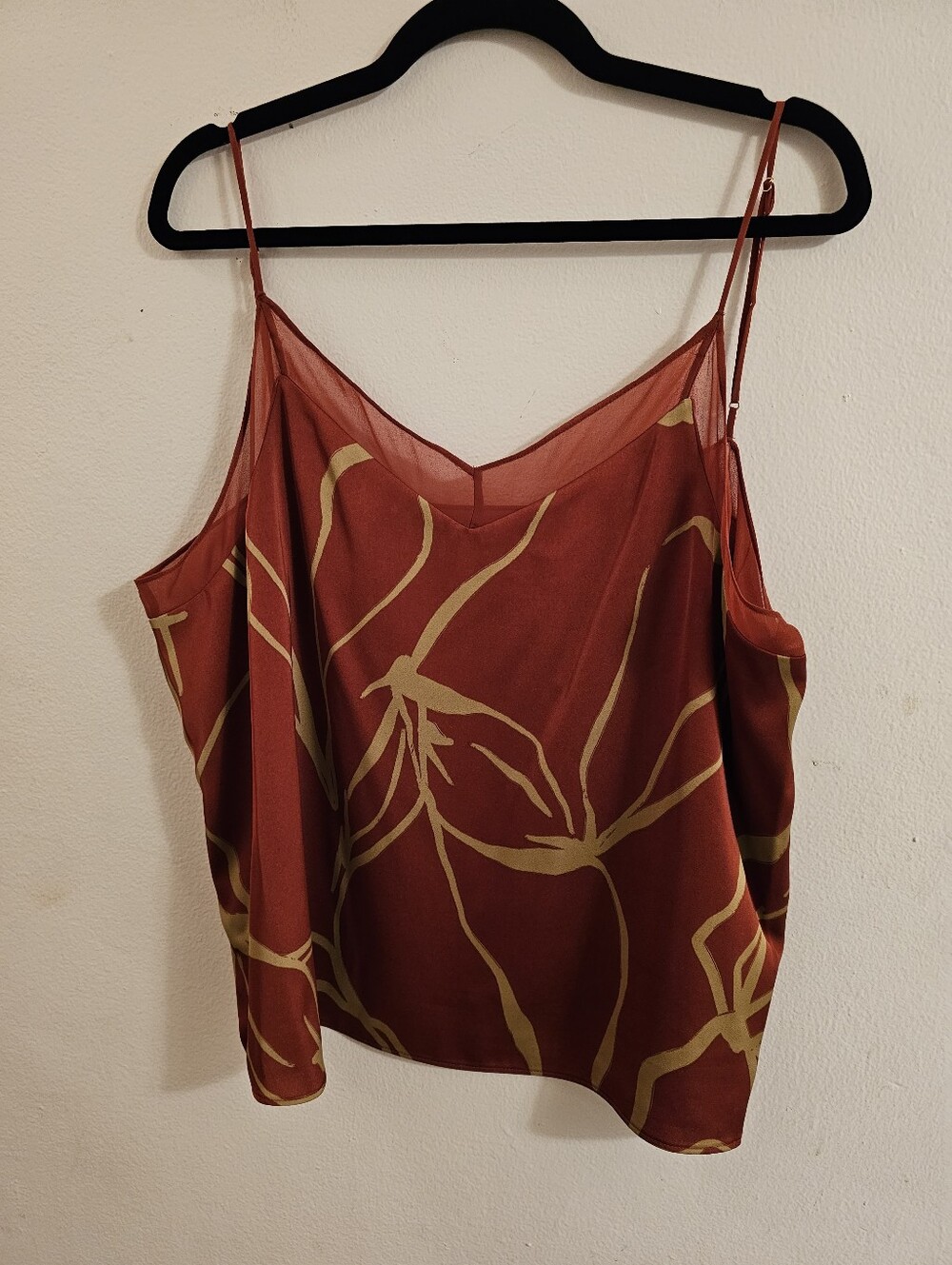 Donna Karan Rust-Brown Cami with Gold Botanical Print